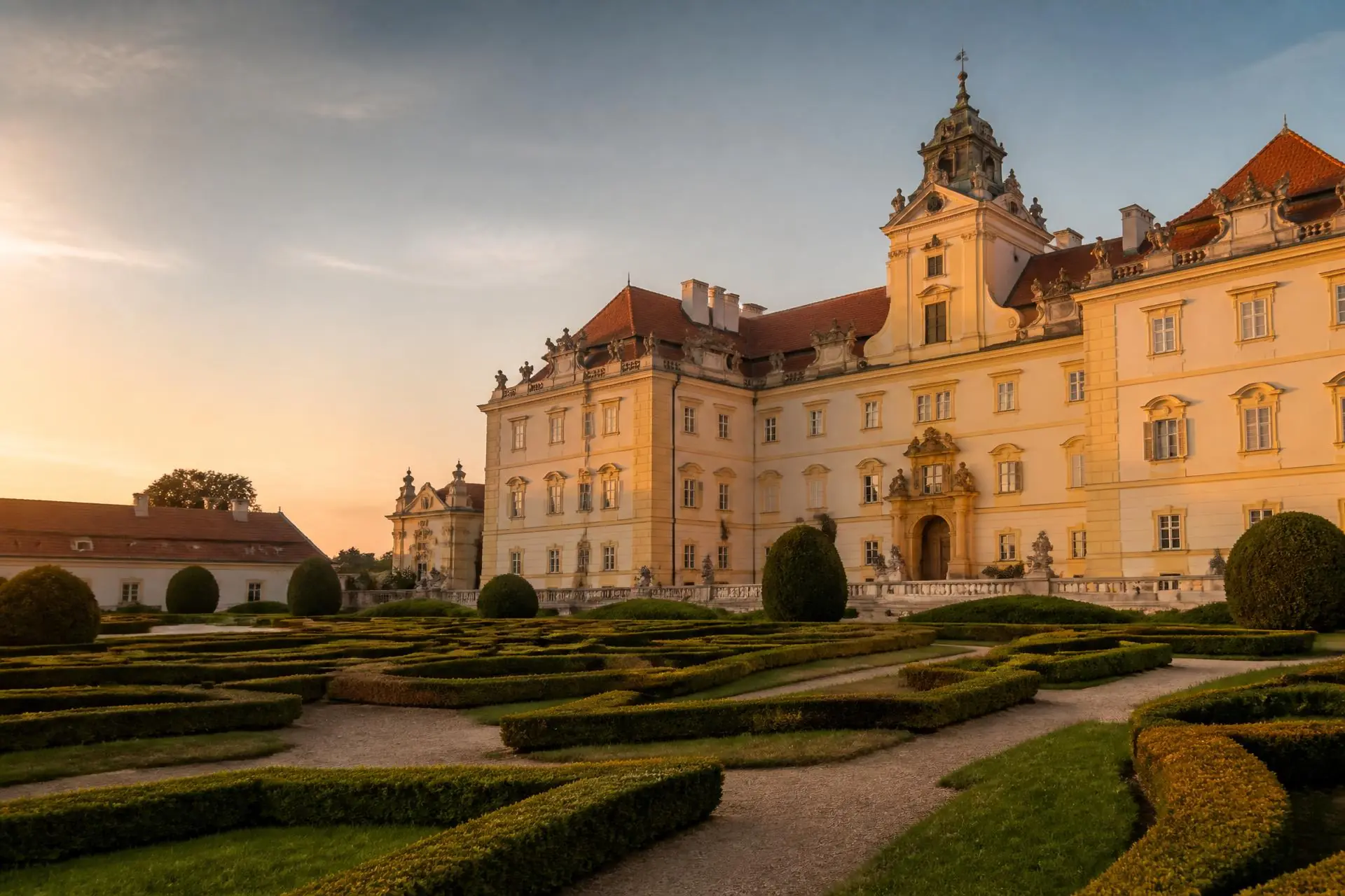 Valtice — zámek a město v podvečerním světle